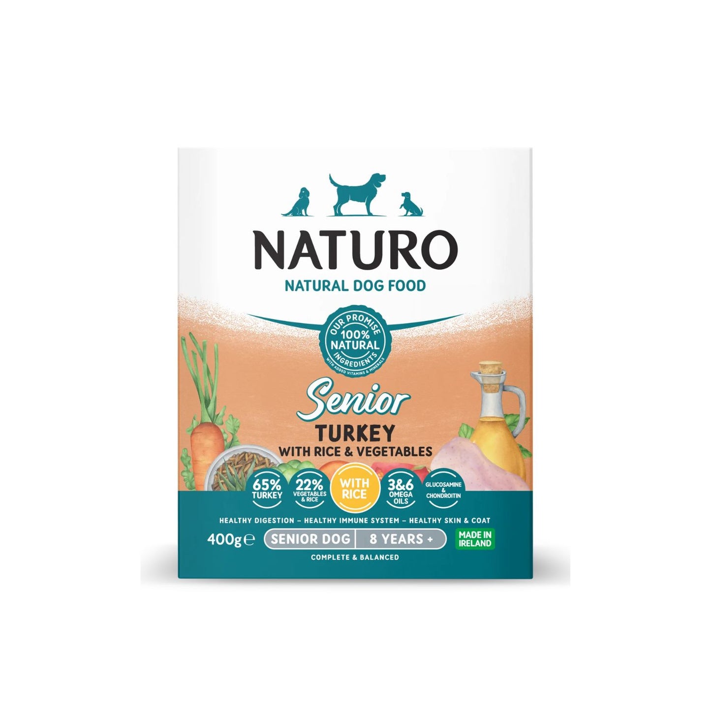 Naturo Caserola, Hrana Umeda pentru Caine Senior, cu Carne de Curcan, Orez si Legume 400g
