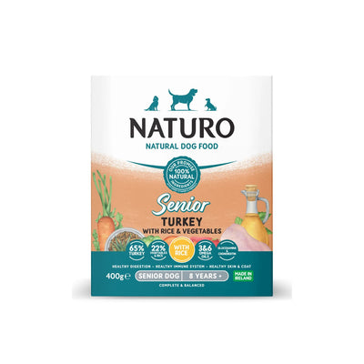 Naturo Caserola, Hrana Umeda pentru Caine Senior, cu Carne de Curcan, Orez si Legume 400g