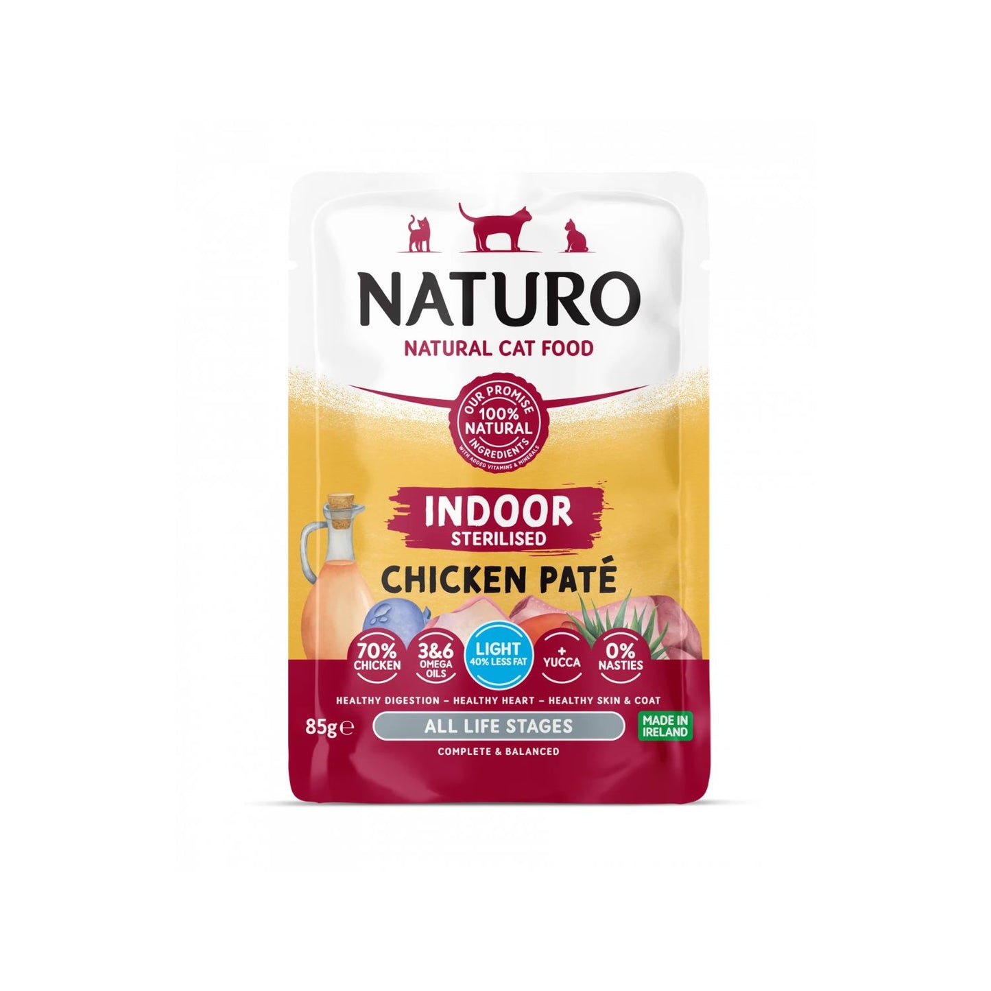 Naturo Indoor Sterilised, Hrana Umeda Mousse pentru Pisici Adult Sterilizate, cu Pui, Fara Cereale, 85g