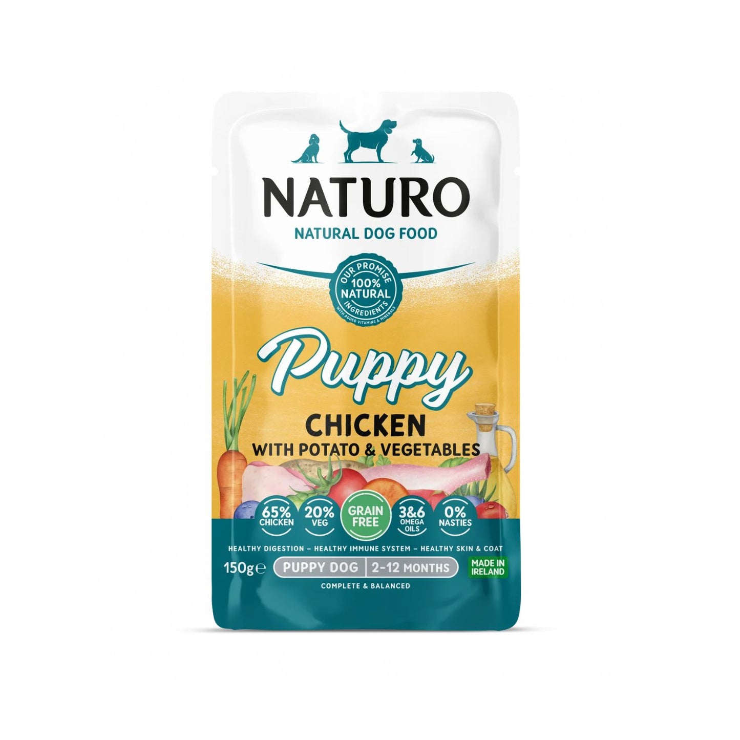 Naturo Puppy Dog, Hrana Umeda pentru Caine Junior, cu Pui, Fara Cereale, 150g
