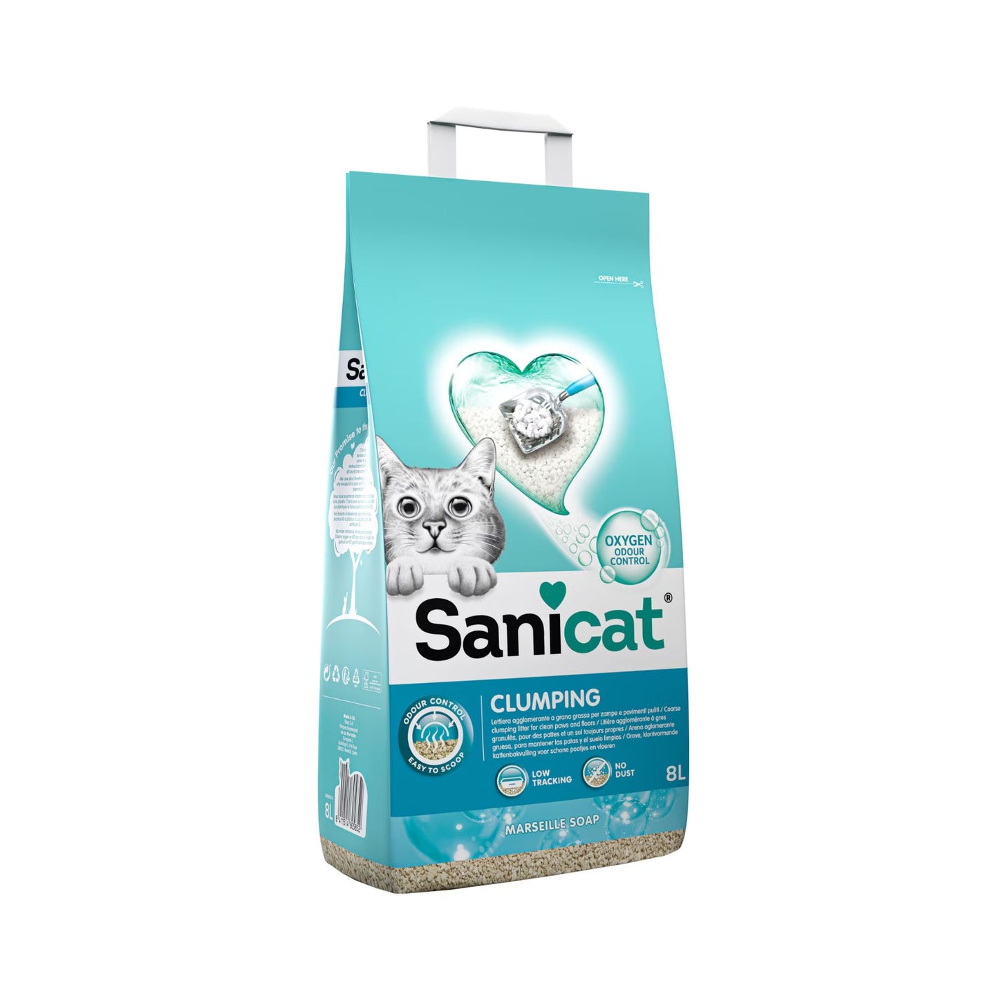 Nisip pentru litiera Sanicat Clumping Marseille Soap, Aglomerant cu Parfum de Sapun de Marsilia, 8L