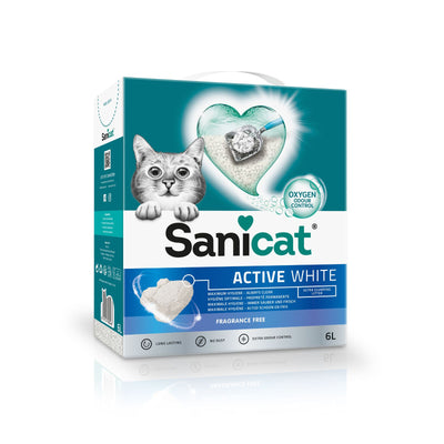 Nisip pentru litiera Sanicat Active White, Ultra Aglomerant, Fara Parfum, 6L