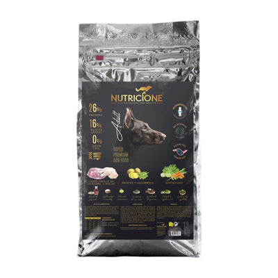 Nutricione Hrana Uscata pentru Caini Adulti cu Carne Proaspata, Miel si Pui, Fara Cereale, 12 Kg