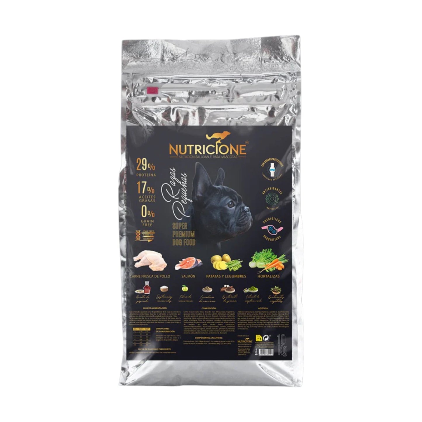 Nutricione Hrana Uscata pentru Caini Rase Mici cu Carne Proaspata de Pui si Somon, Fara Cereale, 4kg / 10kg