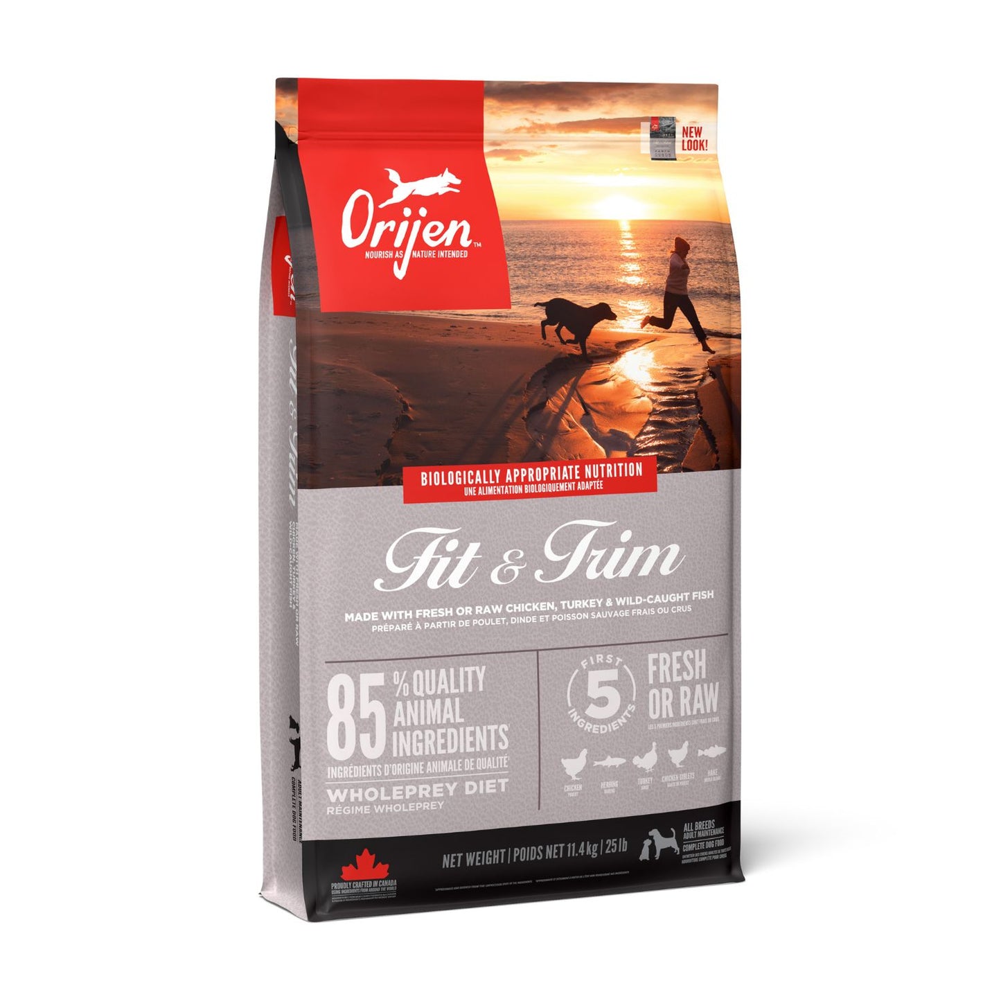 ORIJEN Fit & Trim, Hrana Uscata pentru Caini Adult, Controlul Greutatii, cu Pui, Hering si Curcan, Fara Cereale, 11.4kg
