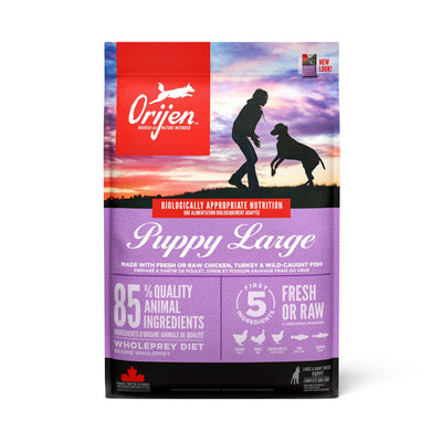 ORIJEN Puppy Large Breed, Hrana Uscata Caini Junior Talie Mare, 85% Ingrediente Animale, cu Pui, Curcan si Peste, Fara Cereale, 11.4kg