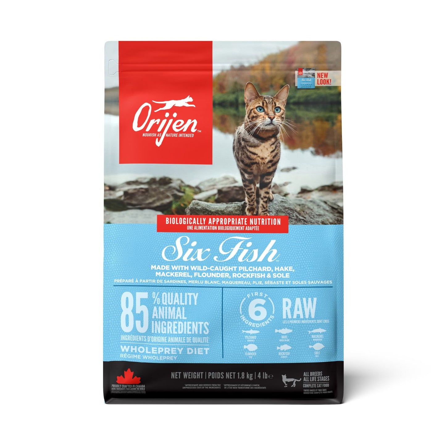 ORIJEN Six Fish, Hrana Uscata pentru Pisici, Toate Etapele de Viata, 85% Ingrediente din Peste, cu 6 Specii de Peste Salbatic, Fara Cereale, 1.8kg / 5.4kg