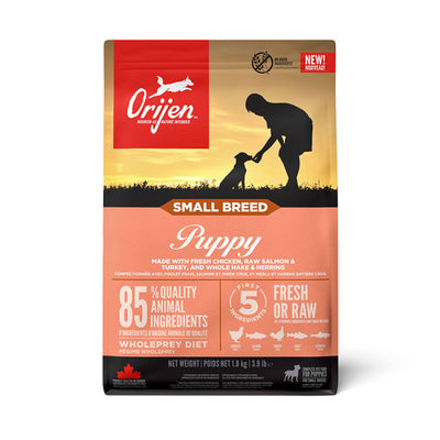 ORIJEN Small Breed Puppy, Hrana Uscata pentru Caini Junior Talie Mica, 85% Ingrediente Animale, cu Pui, Somon si Curcan, Fara Cereale, 1.8kg