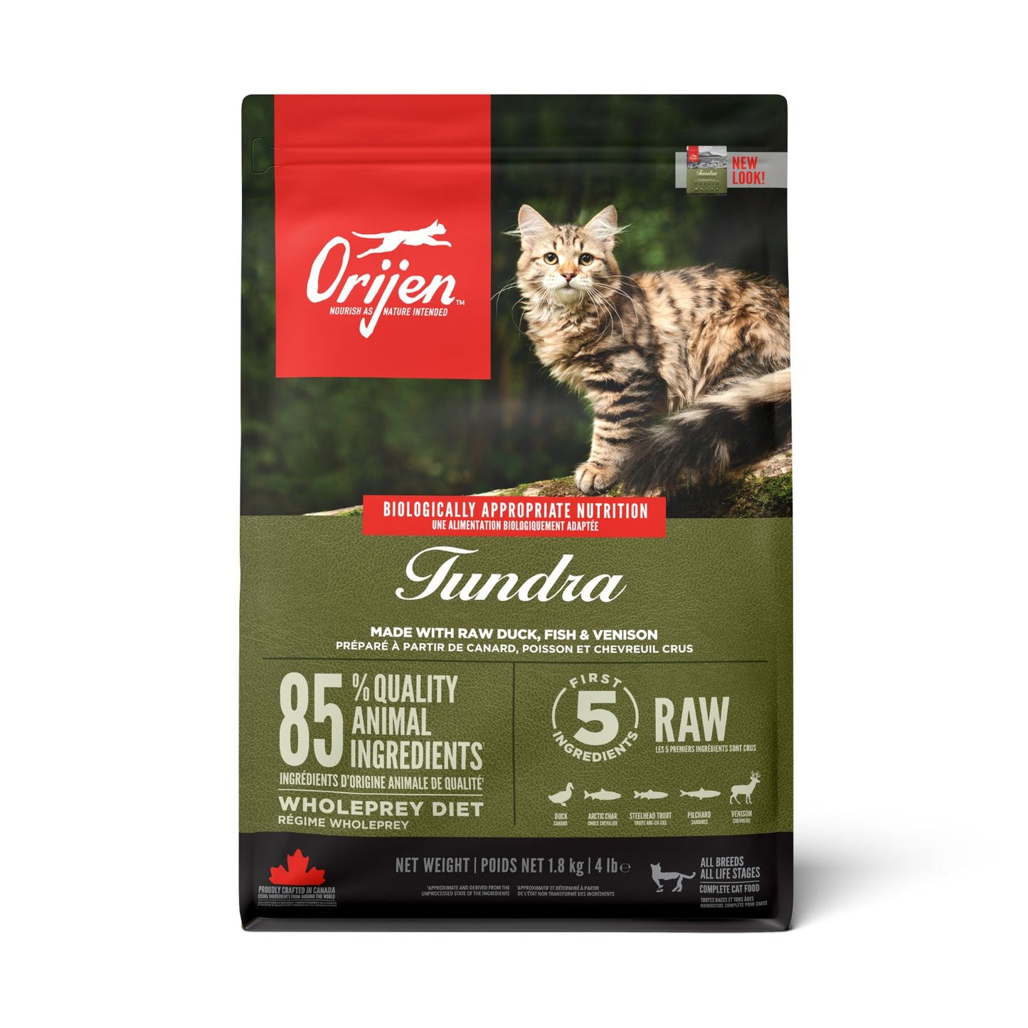 ORIJEN Tundra, Hrana Uscata pentru Pisici, Toate Etapele de Viata, 85% Ingrediente Animale, cu Rata, Char Arctic si Caprioara, Fara Cereale, 5.4kg