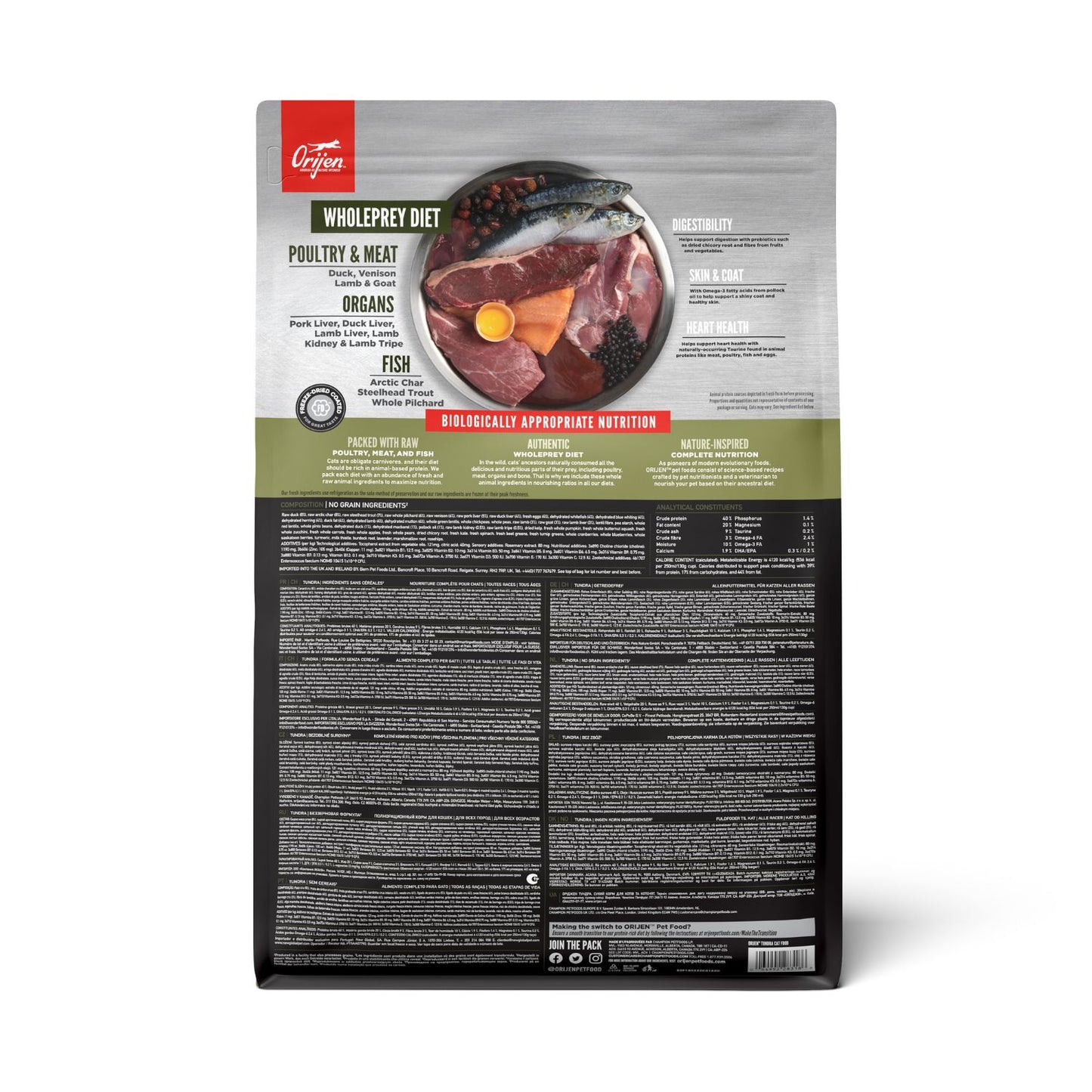 ORIJEN Tundra, Hrana Uscata pentru Pisici, Toate Etapele de Viata, 85% Ingrediente Animale, cu Rata, Char Arctic si Caprioara, Fara Cereale, 5.4kg
