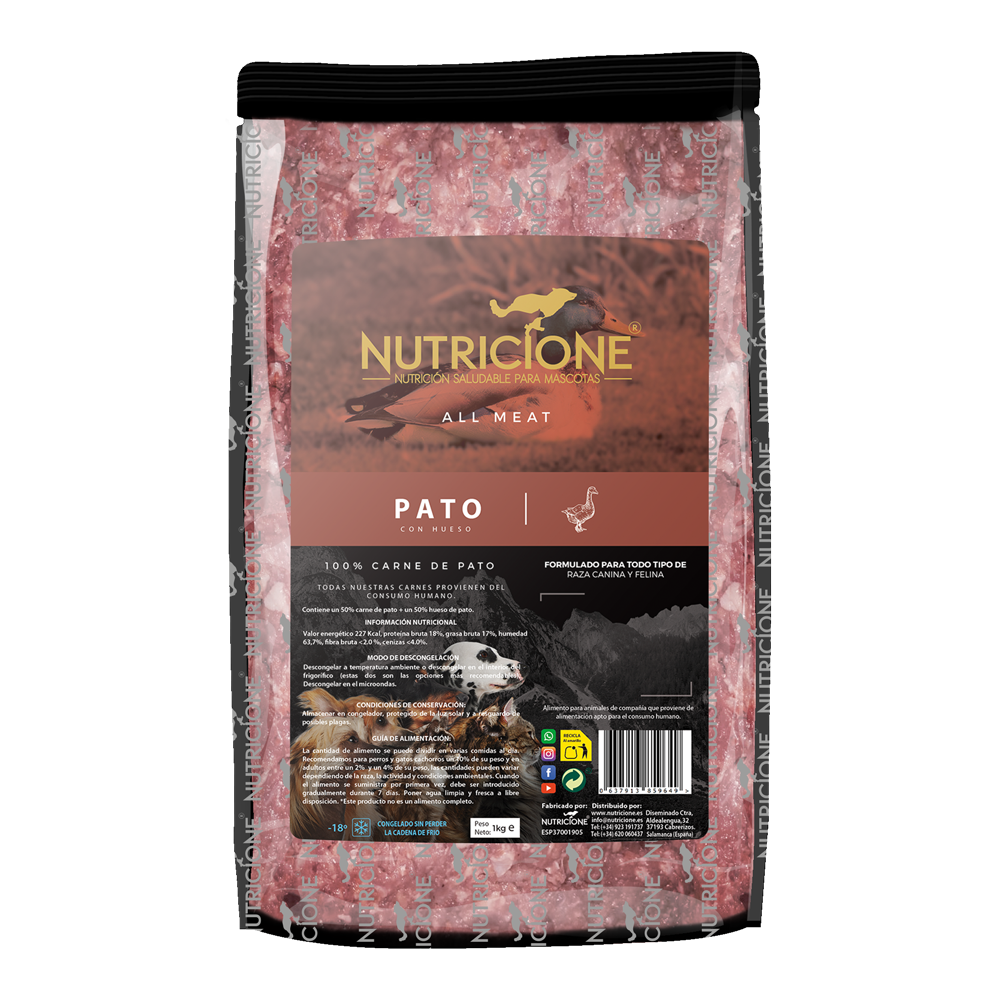 BARF 100% carne de rață pentru câini și pisici – Nutricione, 1 kg