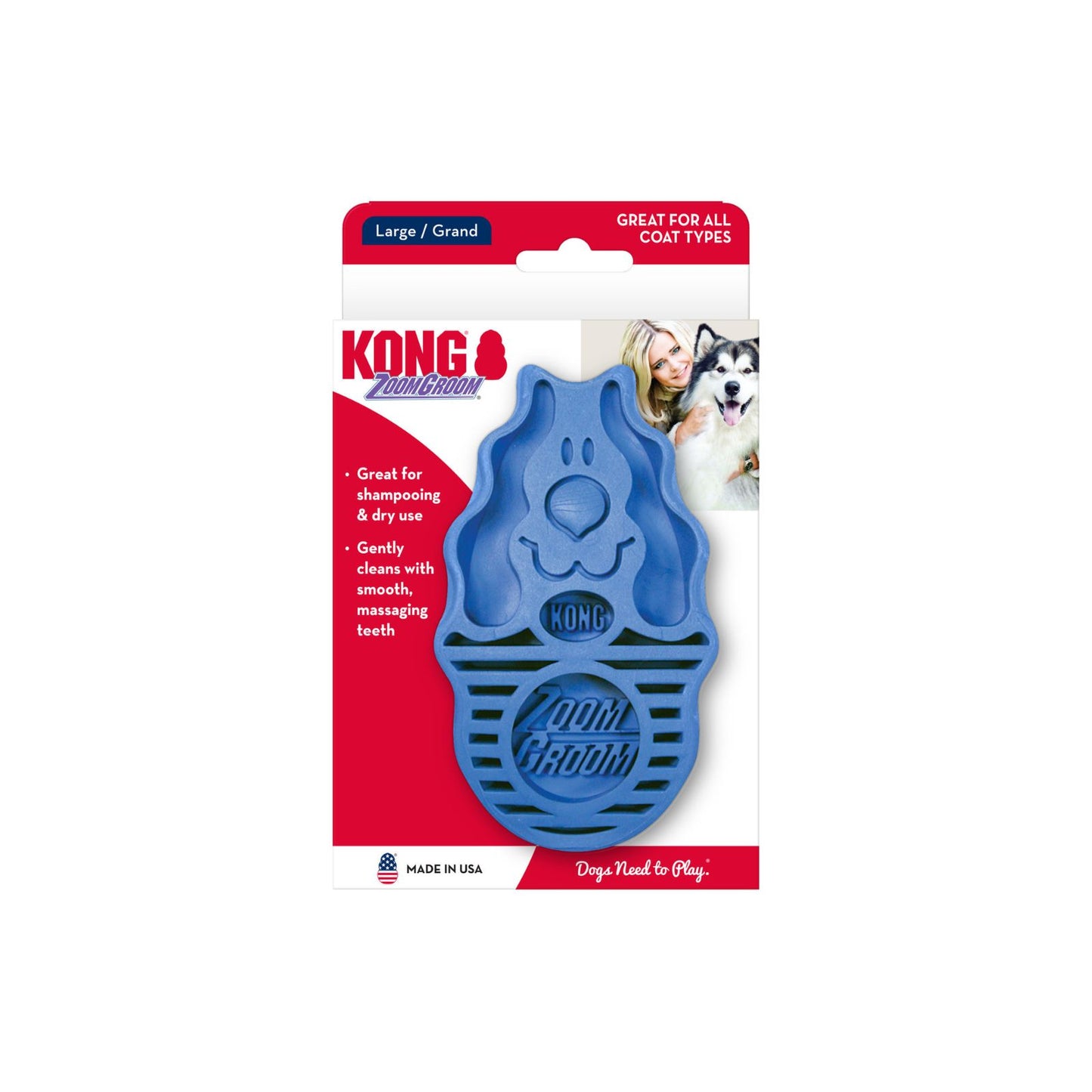 Perie pentru Caine KONG ZoomGroom, 3-in-1 pentru Masaj, Periaj si Samponare