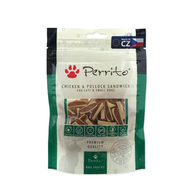 Perrito Chicken & Pollock Sandwich, Recompense Moi din Pui și Cod pentru Caini de Talie Mica si Pisici, 100g