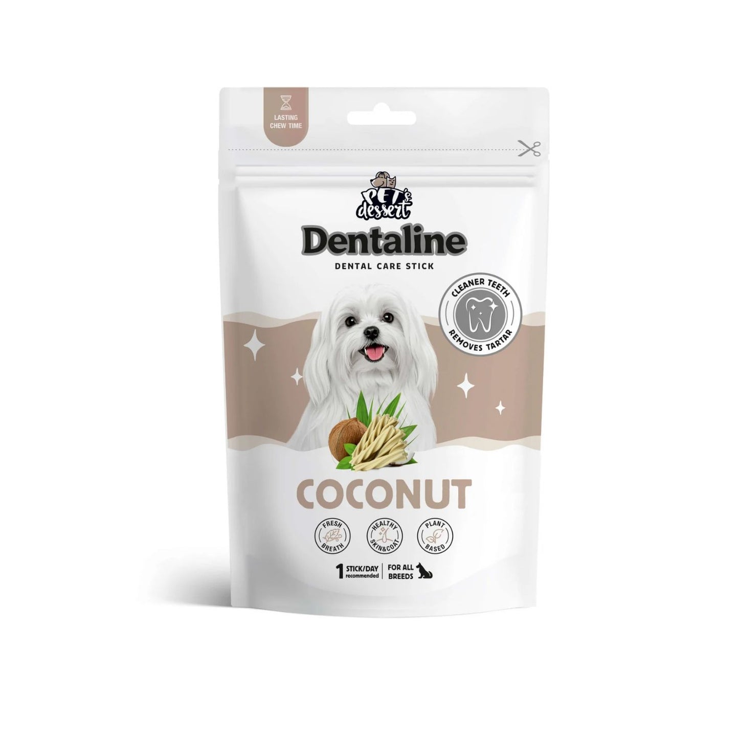 Pet's Dessert Dentaline Sticks cu Cocos, Recompense Dentare pentru Caini, cu Cocos, Igiena Orala si Reducere Tartru, 120g