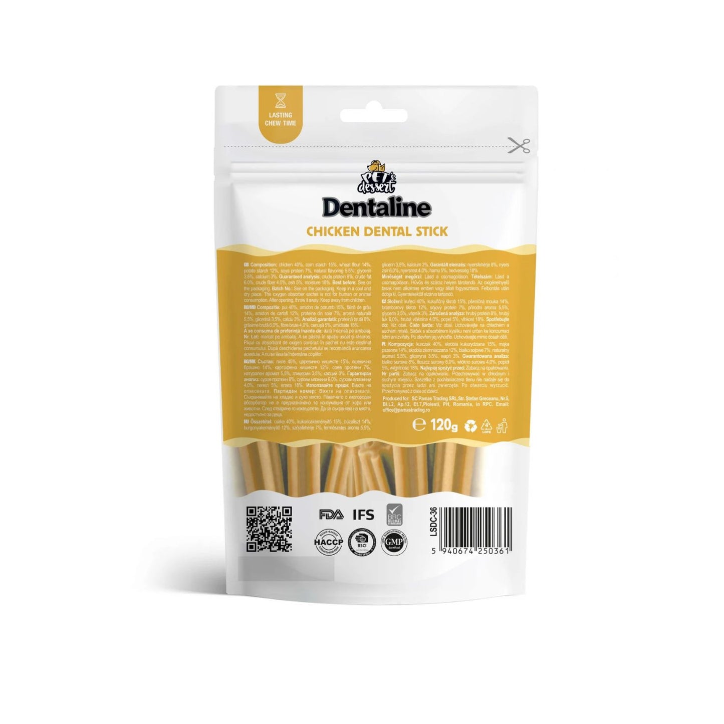 Pet's Dessert Dentaline Sticks cu Pui, Recompense Dentare pentru Caini, Igiena Orala si Reducere Tartru, 120g