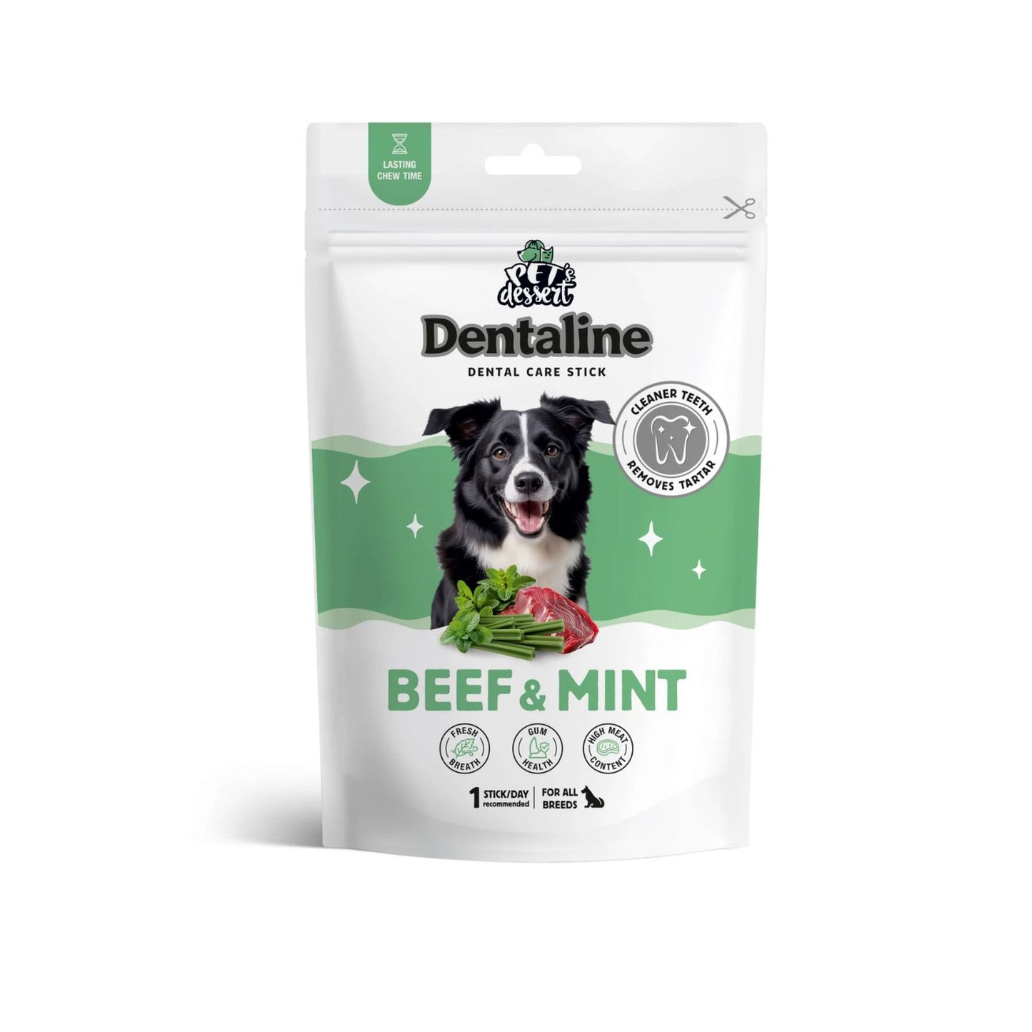 Pet's Dessert Dentaline Sticks cu Vita si Menta, Recompense Dentare pentru Caini, Igiena Orala si Respiratie Proaspata, 120g
