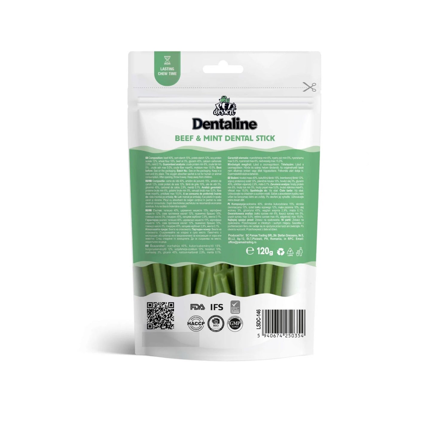 Pet's Dessert Dentaline Sticks cu Vita si Menta, Recompense Dentare pentru Caini, Igiena Orala si Respiratie Proaspata, 120g
