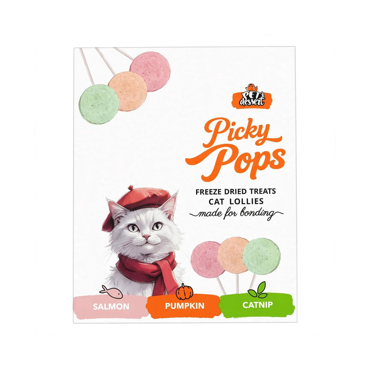 Pet's Dessert Picky Pops acadele liofilizate pisici 3 arome somon dovleac iarba mâței 12x1,4g PAWS Mall