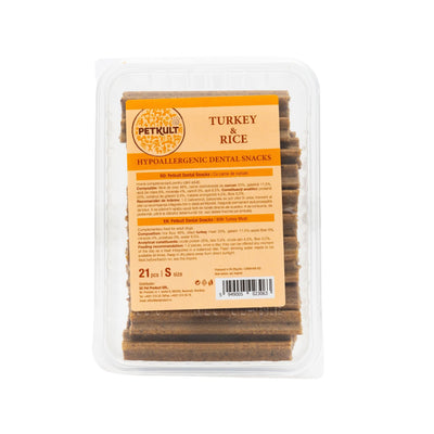 Petkult Hypoallergenic Dental Snack cu Curcan si Orez, Recompense Dentare pentru Caini Adulti Sensibili, 21 bucati
