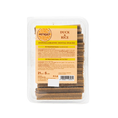Petkult Hypoallergenic Dental Snack cu Rata si Orez, Recompense Dentare pentru Caini Adulti Sensibili, 21 bucati