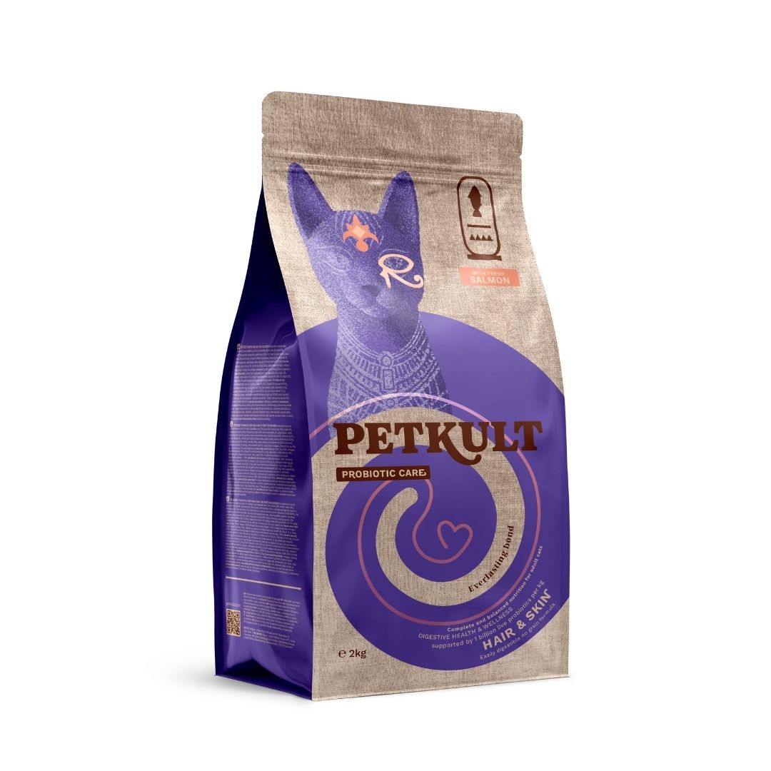Petkult Probiotic Care Hair & Skin, Hrana Uscata pentru Pisici cu Somon, 400g / 2kg / 7kg