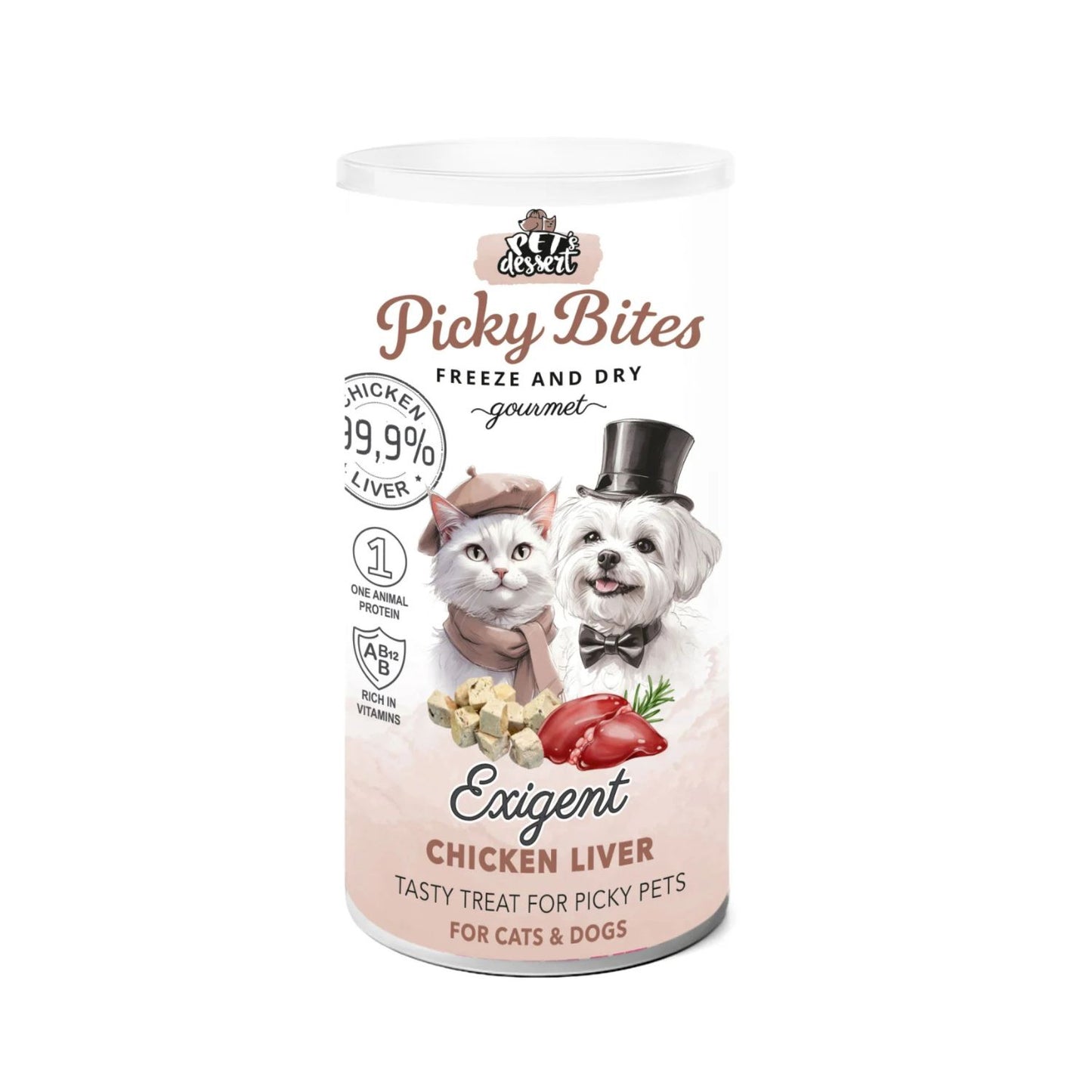 Picky Bites Exigent, Recompense Freeze-Dried pentru Pisici si Caini, cu Ficat de Pui, Monoprotein, 30g