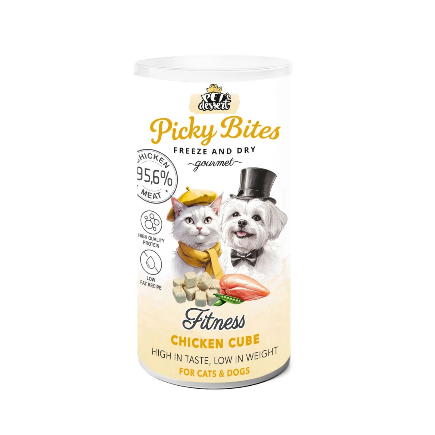 Picky Bites Fitness, Recompense Freeze-Dried pentru Pisici si Caini, Cuburi de Pui, High Protein Low Fat, 30g