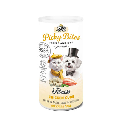 Picky Bites Fitness, Recompense Freeze-Dried pentru Pisici si Caini, Cuburi de Pui, High Protein Low Fat, 30g