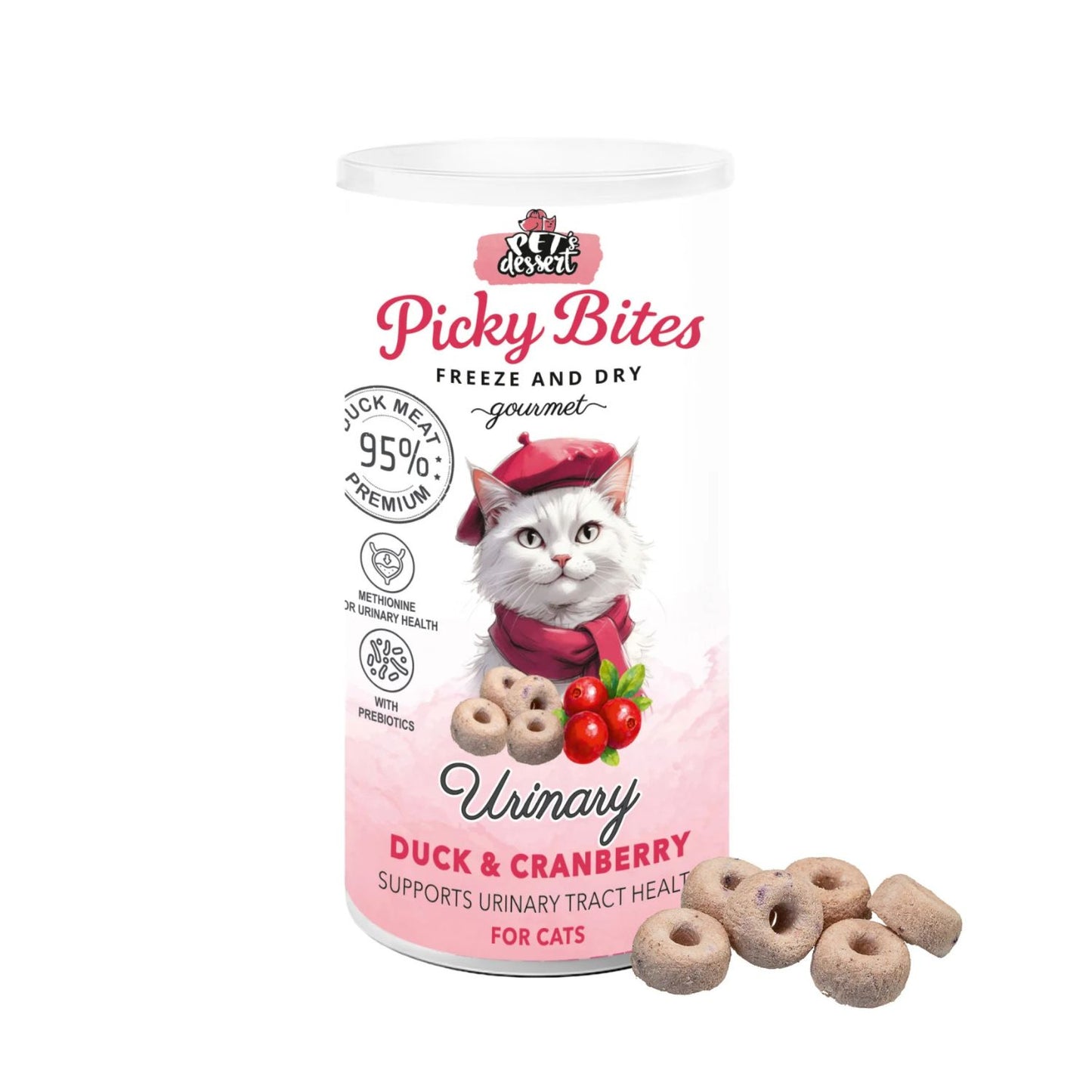 Picky Bites Urinary, Recompense Freeze-Dried pentru Pisici, cu Rata si Merisoare, Sanatate Urinara, 30g