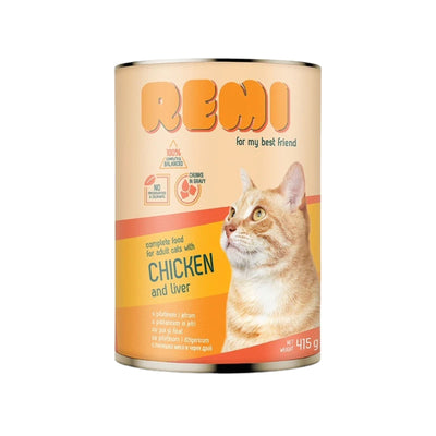 REMI Conserva Hrana Umeda pentru Pisici Adulte, cu Pui si Ficat, 415g