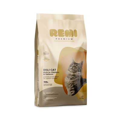 REMI Premium Adult Deli Cat cu Pui si Somon, Hrana Uscata pentru Pisici Adulte, 400g / 1.5kg / 8kg