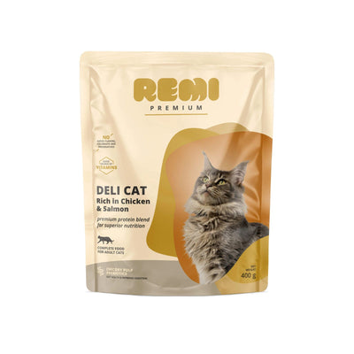 REMI Premium Adult Deli Cat cu Pui si Somon, Hrana Uscata pentru Pisici Adulte, 400g / 1.5kg / 8kg