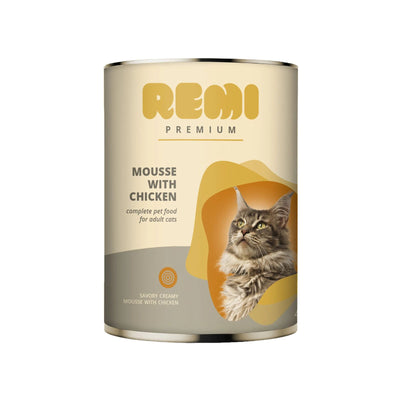 REMI Premium Adult Mousse, Conserva Hrana Umeda pentru Pisici Adulte, cu Pui, 400g