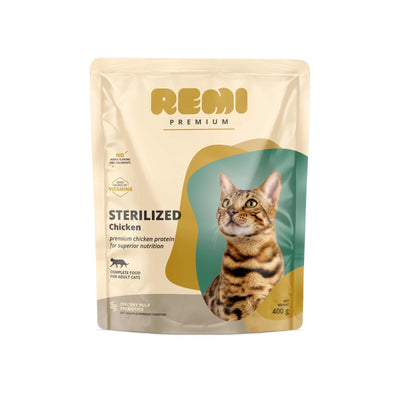 REMI Premium Adult Sterilized cu Pui, Hrana Uscata pentru Pisici Sterilizate, 400g / 1.5kg / 8kg