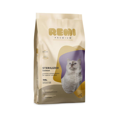 REMI Premium Adult Sterilized cu Somon , Hrana Uscata pentru Pisici Sterilizate, 400g / 1.5kg / 8kg