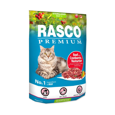 Rasco Premium Sterilized Hrana Uscata pentru Pisici Sterilizate, cu Vita si Merisoare, 400g / 2kg