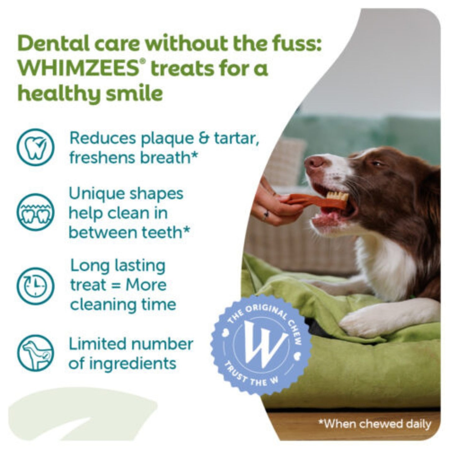 Recompensa Dentara Caini WHIMZEES Toothbrush S, Igiena Orala Completa, Fara Cereale, Talie Mica (7-12kg), 24 Bucăți