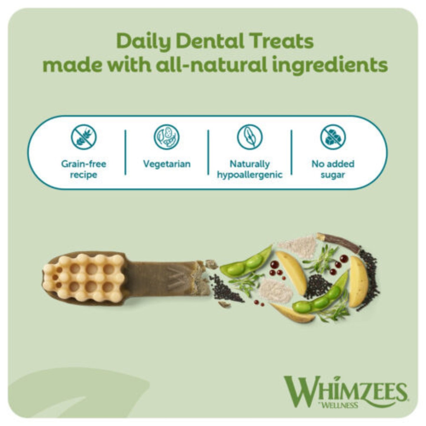 Recompensa Dentara Caini WHIMZEES Toothbrush S, Igiena Orala Completa, Fara Cereale, Talie Mica (7-12kg), 24 Bucăți