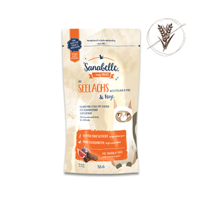 Recompense Pisica Sanabelle Mini Meat Sticks, Grain Free, cu Peste Cod si Smochine, 55g