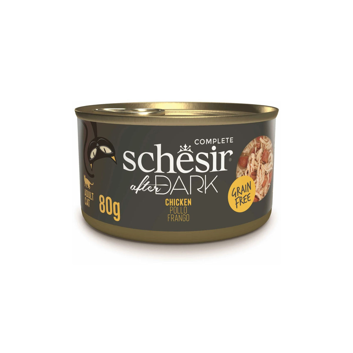 Schesir After Dark, Hrana Umeda pentru Pisici Adult, Conserva cu Pui in Supa, Fara Cereale, 80g