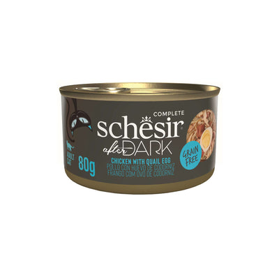 Schesir After Dark, Hrana Umeda pentru Pisici Adult, Conserva cu Pui si Oua de Prepelita in Supa, Fara Cereale, 80g
