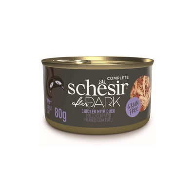 Schesir After Dark, Hrana Umeda pentru Pisici Adult, Conserva cu Pui si Rata in Supa, Fara Cereale, 80g