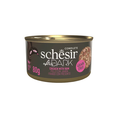 Schesir After Dark, Hrana Umeda pentru Pisici Adult, Conserva cu Pui si Sunca in Supa, Fara Cereale, 80g