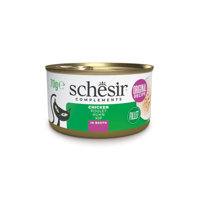 Schesir Hrana Umeda Complementara pentru Pisici Adult, Conserva cu Pui in Supa 70g