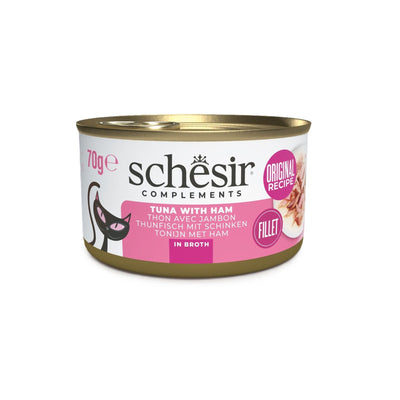 Schesir Hrana Umeda Complementara pentru Pisici, Conserva Ton si Sunca in Supa 70g