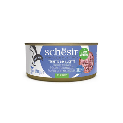 Schesir Hrana Umeda pentru Pisici Adult, Conserva Ton si Ansoa in Jeleu, 140g