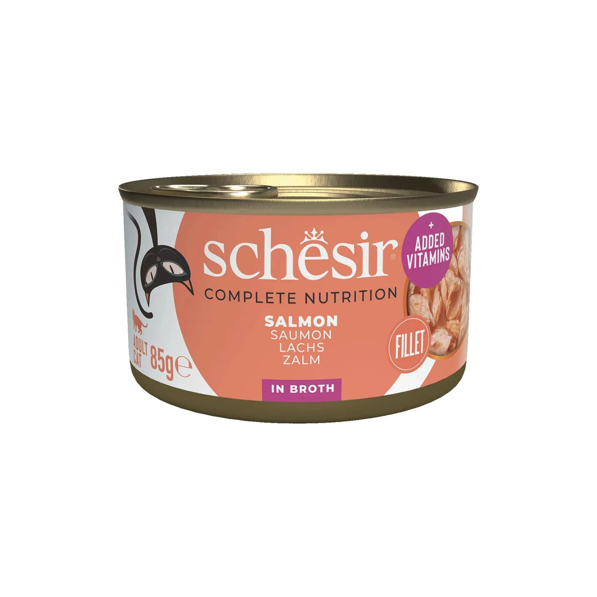 Schesir Hrana Umeda pentru Pisici Adult, Conserva cu Somon in Supa 85g