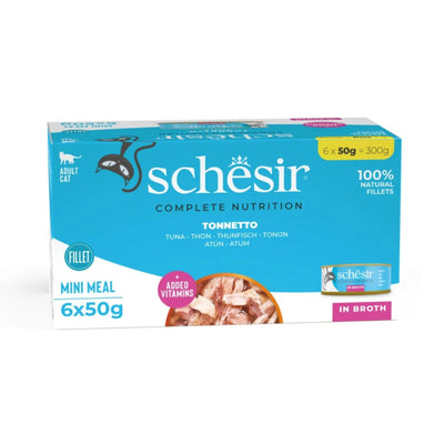 Schesir Hrana Umeda pentru Pisici Adult, Conserva cu Ton in Supa 6x50g