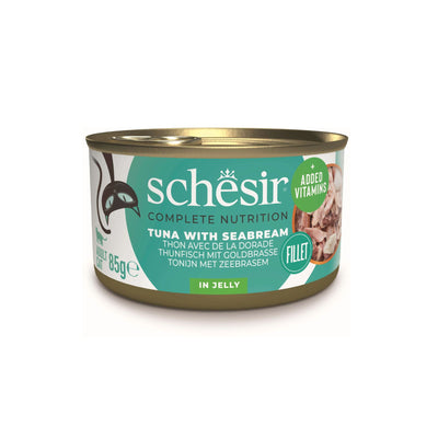 Schesir Hrana Umeda pentru Pisici Adult, Conserva cu Ton si Dorada in Jeleu 85g