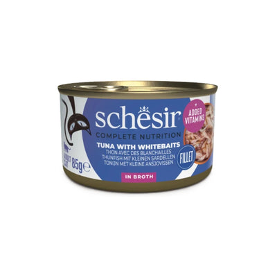 Schesir Hrana umeda pentru Pisici Adult, Conserva Ton si Ansoa in Supa 85g